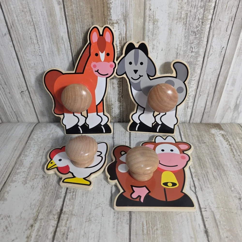 Melissa&Doug Wooden Farm Animal Puzzle Cow Horse Goat Chicken 4pc replacements